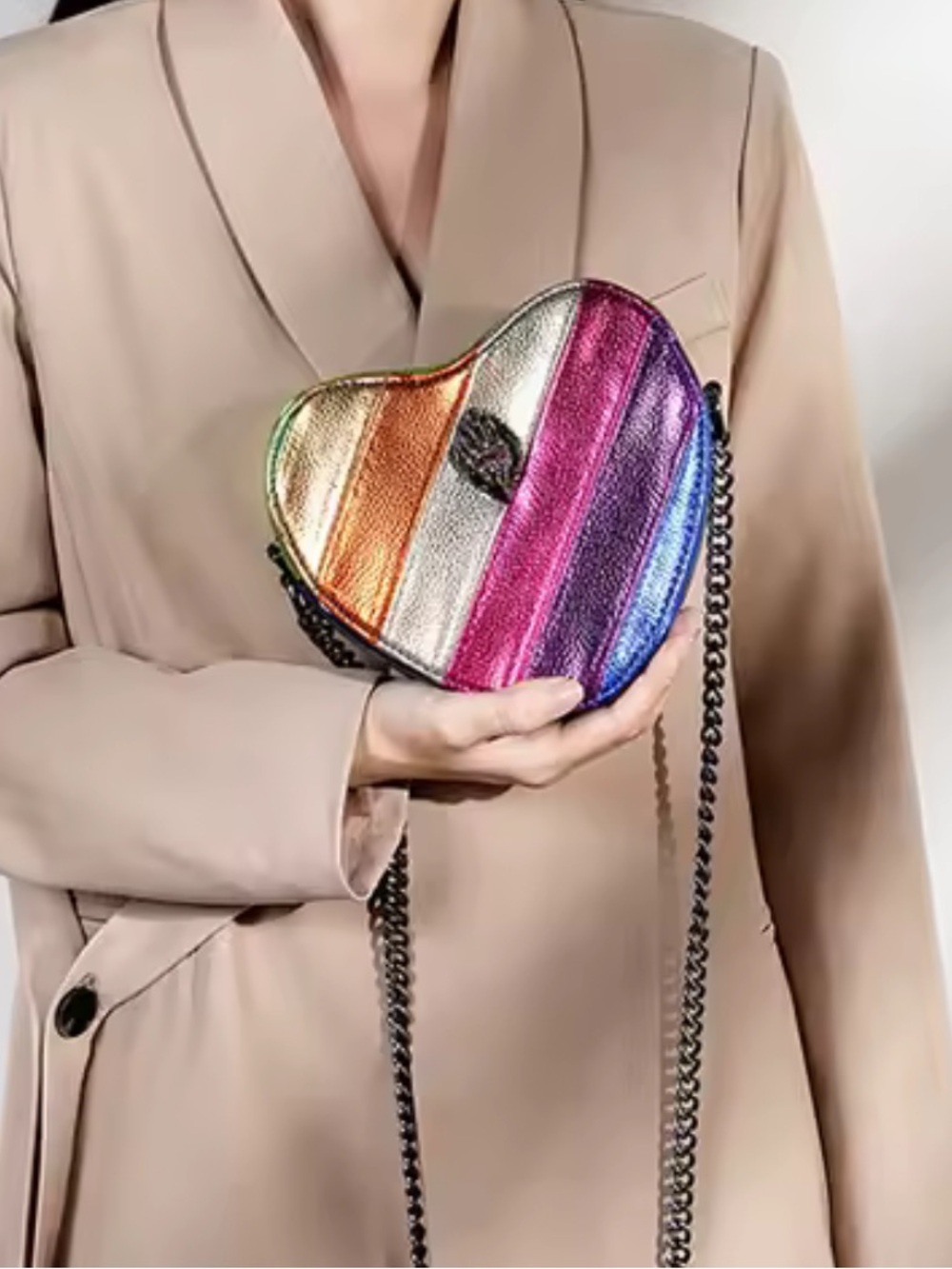 Kurt Geiger Heart-Shaped Rainbow Stripe Crossbody Bag - Picture 7 of 10